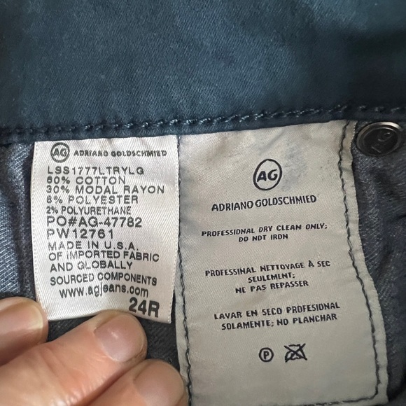 AG Adriano Goldschmied The Farrah High Rise Skinny Teal Leatherette Jeans Sz 24R - Picture 12 of 13